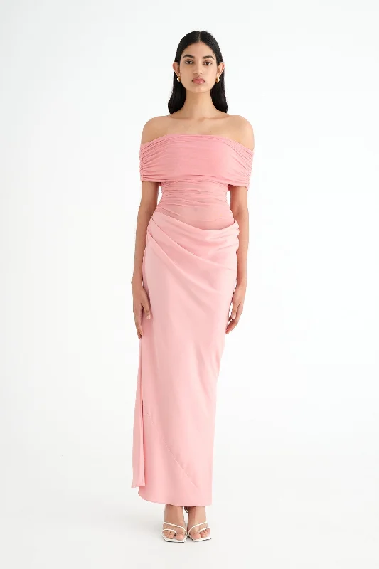 Benni Nico Off Shoulder Maxi Dress - Candy Floss Cozy Cold-Shoulder Maxi Dress