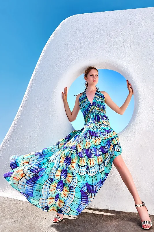 Blue Summer Maxi Dresses For Women Trendy V-Neck Maxi Dress