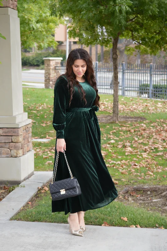 Cameo Emerald Green Velvet Maxi Dress Trendy Satin Maxi Dress