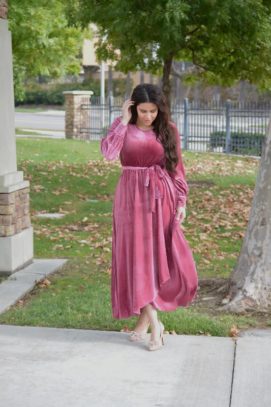 Cameo Pink Velvet Maxi Dress Cozy Wrap Maxi Dress