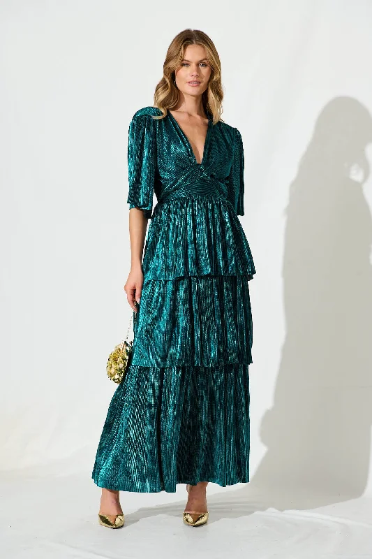 Carnation Maxi Dress In Teal Lurex Chic Sleeveless Maxi Dress