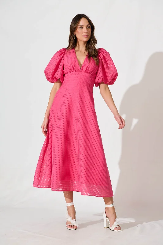 Duchess Maxi Dress In Pink Organza Stylish Pleated A-Line Maxi Dress