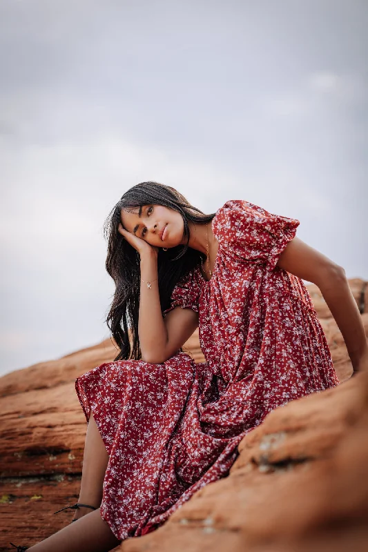 Bella Maxi Dress in Red Comfortable Pleated Maxi Dress