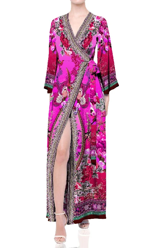 Fuchsia Wrap Maxi Dresses For Women Cozy Maxi Dress with Slit