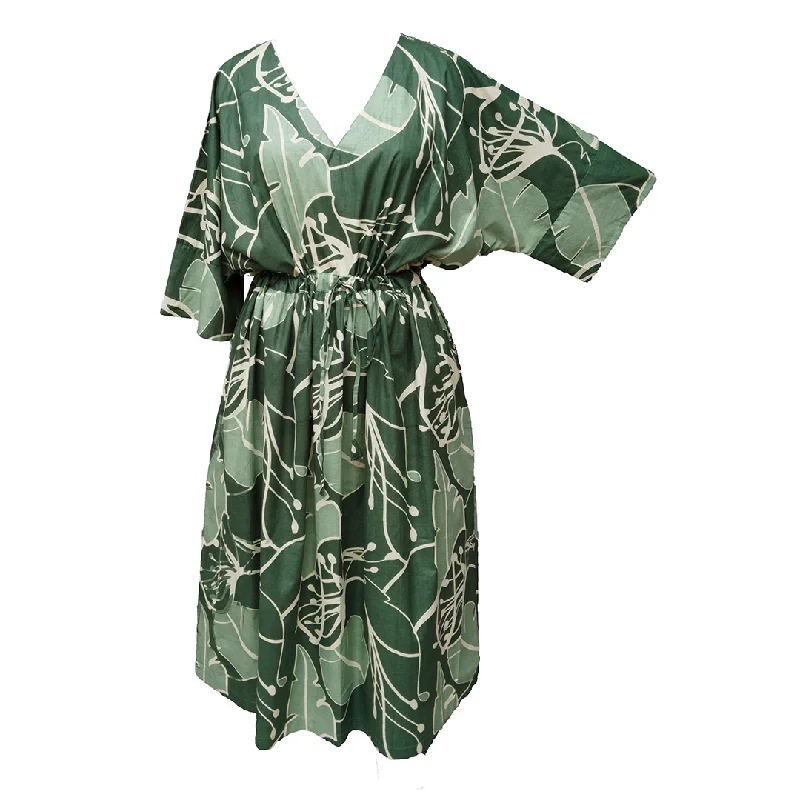 Green Banana leaves Cotton Maxi Dress UK Size 18-32 M165 Comfortable T-Shirt Maxi Dress