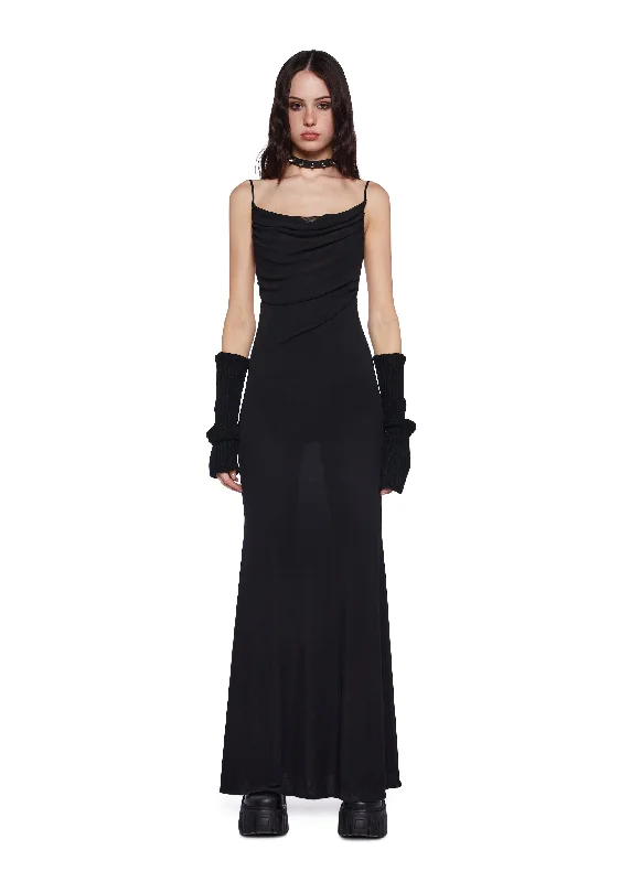 Gaze Of Love Maxi Dress - Black Cozy Maxi Dress with Slit