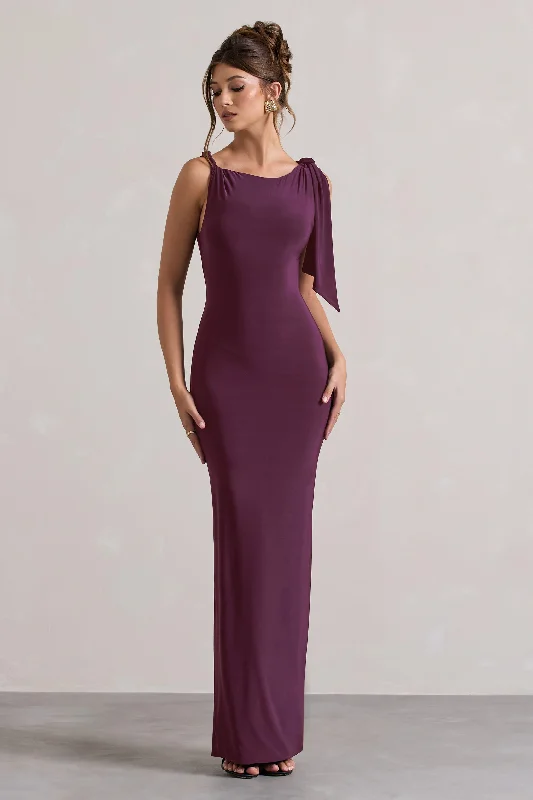 Kacey | Plum Twisted Knot Maxi Dress Casual Maxi Dress with Pockets