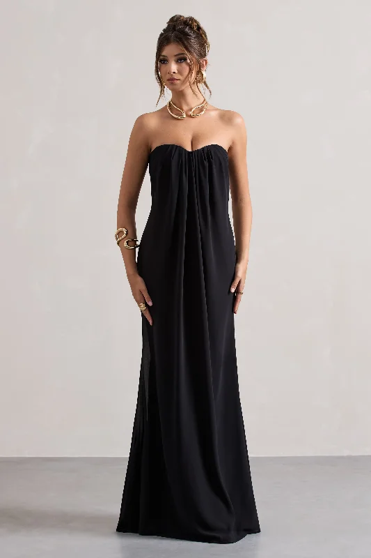 Kaz | Black Chiffon Sweetheart Maxi Dress Chic Boho Print Maxi Dress