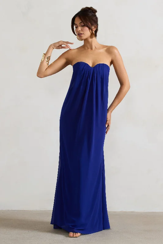 Kaz | Royal Blue Chiffon Sweetheart Maxi Dress Elegant Silk Maxi Dress