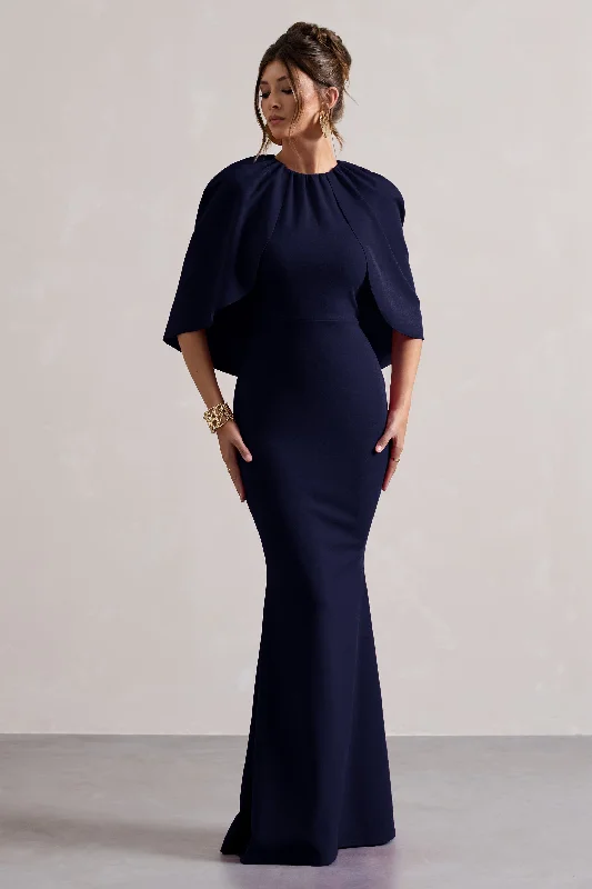 Kianne | Navy Draped Short-Sleeve Maxi Dress Stylish Longline Maxi Dress