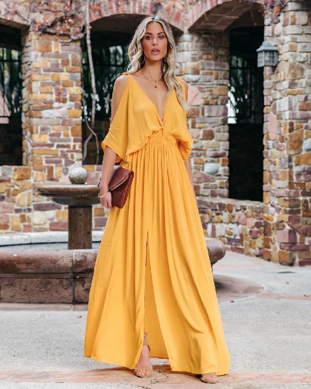 Korrine Cold Shoulder Maxi Dress - Marigold Fashionable High-Waist Maxi Dress