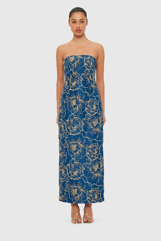 Leo Lin Rayna Bustier Maxi Dress - Marine Blue Comfortable Satin Maxi Dress