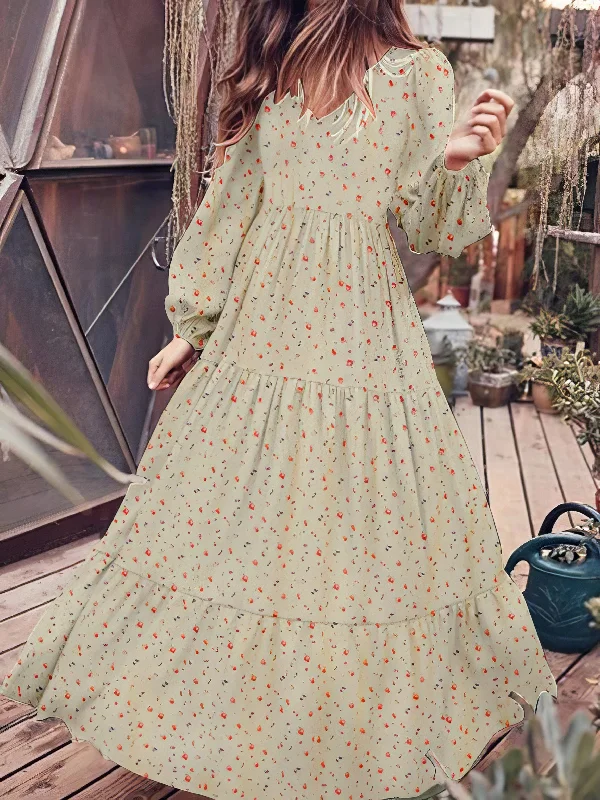 Long Sleeve A-Line Maxi Dress Comfortable Ruffle Hem Maxi Dress