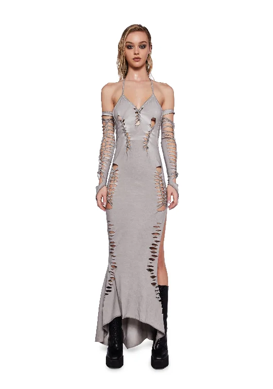 Pitch Shredded Maxi Dress And Gloves Set Fashionable Maxi Dress with Fringe