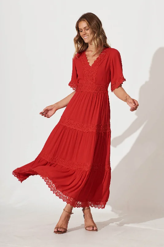 Mona Maxi Dress In Red Cozy Wrap Maxi Dress