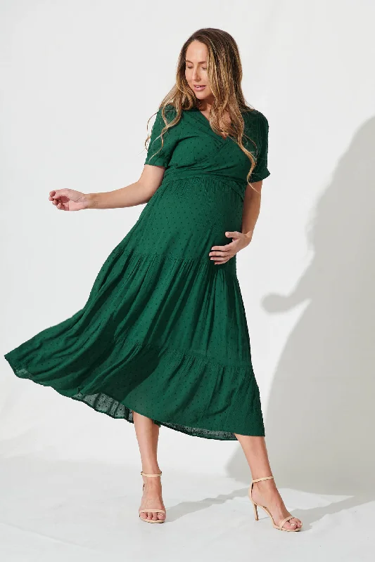 Morrison Maxi Dress In Emerald Swiss Dot Fashionable Sheer Maxi Dress