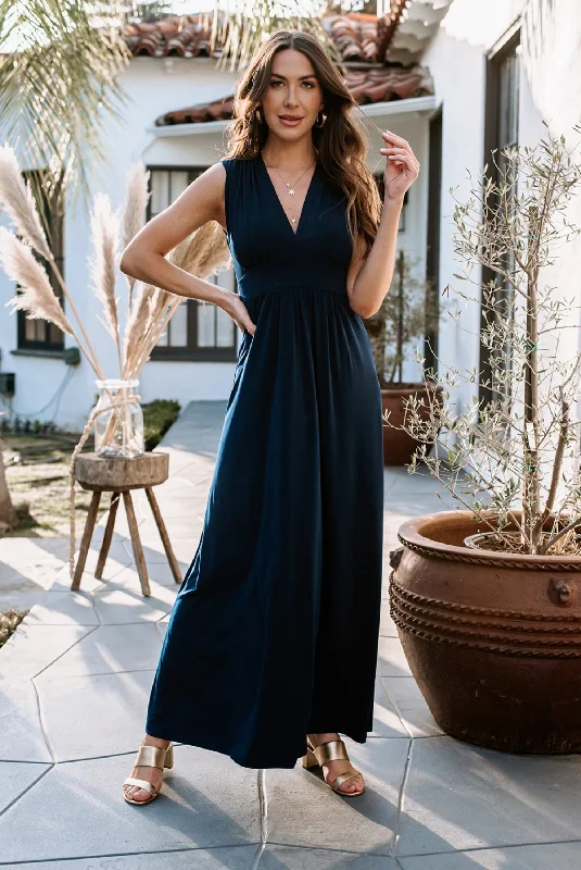 Navy Stretch V-Neck Maxi Dress - BEST SELLER Classic Black Maxi Dress