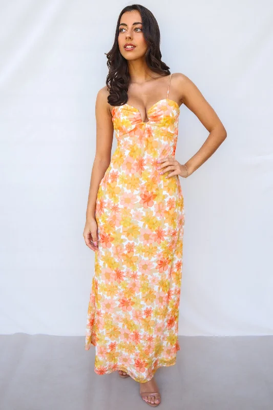 Nova Maxi Dress - Yellow Floral Cozy Cold-Shoulder Maxi Dress