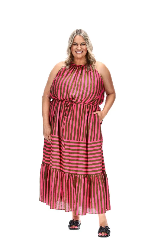 Cassandra Maxi Dress Stripe Trendy Ruffled Maxi Dress