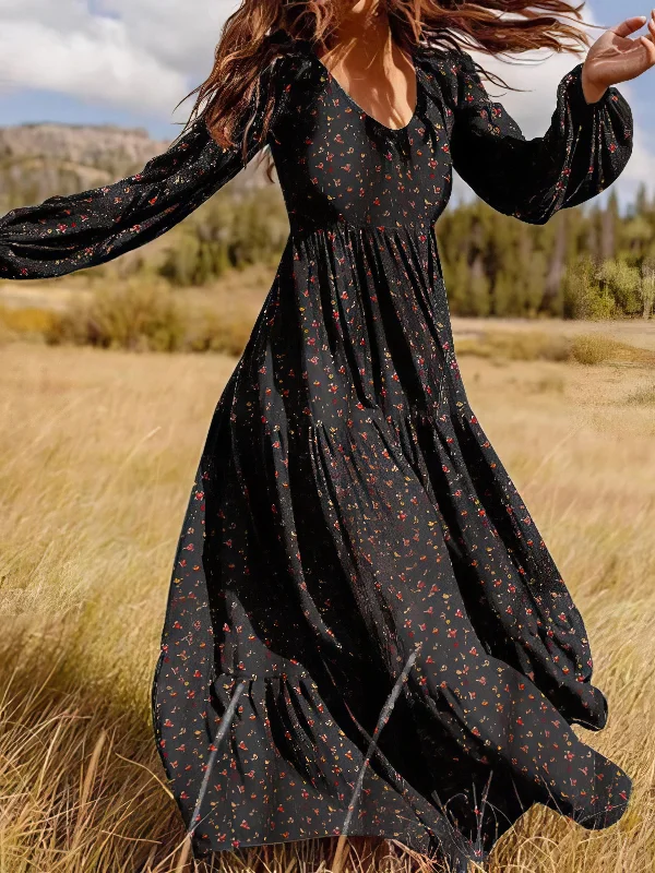 Rustic Floral Maxi Dress Comfortable Bohemian Maxi Dress