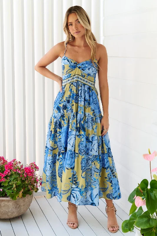 Sara Maxi Dress - Blue Trendy Maxi Dress with Belt