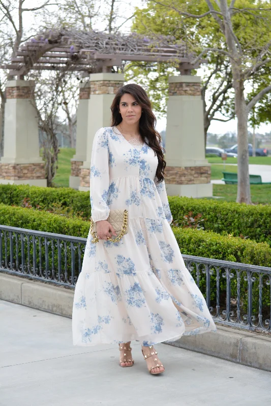 Sardinia Blue Floral Maxi Dress Cozy Wrap Maxi Dress