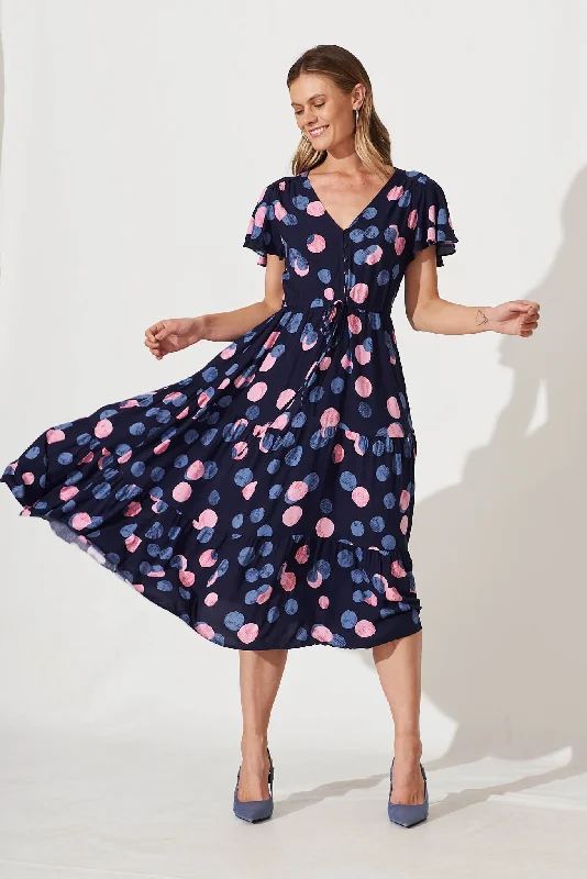 Saturday Maxi Dress In Navy With Pink And Blue Spot Classic Black Maxi Dress