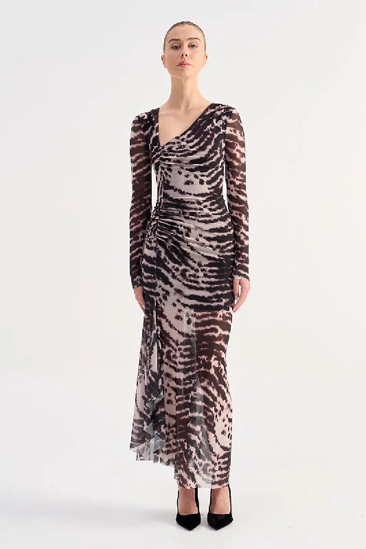 Suboo Alexis Long Sleeve Maxi Dress - Animal Fashionable Sheer Maxi Dress