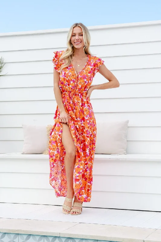 Sunburst Maxi Dress - Flower Fashionable Sleeveless Maxi Dress