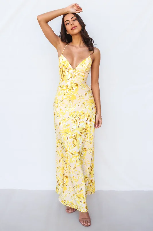 Talia Maxi Dress - Yellow Multi Trendy A-Line Maxi Dress