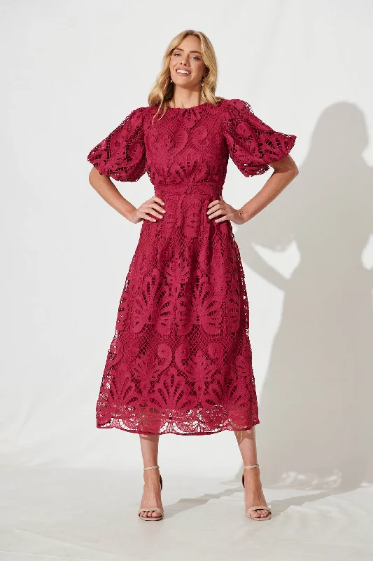 Tillie Lace Maxi Dress In Berry Fashionable Asymmetrical Maxi Dress