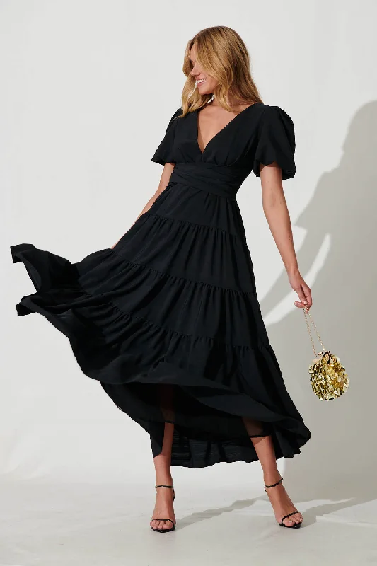 Truelove Maxi Dress In Black Fashionable Faux Wrap Maxi Dress