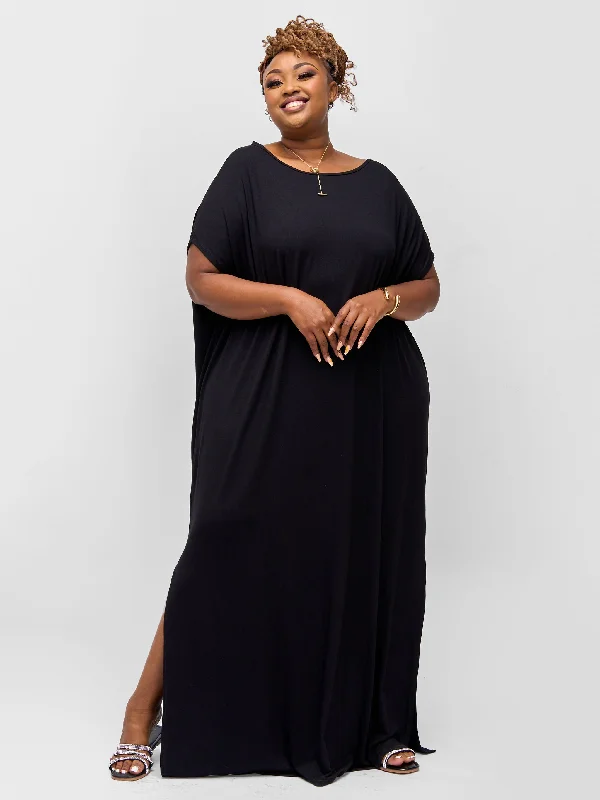 Vivo Essentials Dolman Maxi Dress - Black Comfortable T-Shirt Maxi Dress