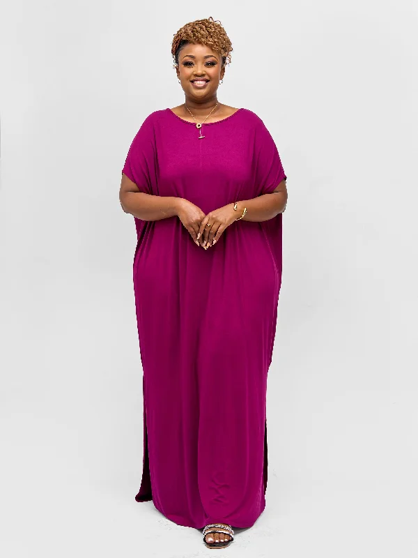 Vivo Essentials Dolman Maxi Dress - Mulberry Stylish Pleated A-Line Maxi Dress