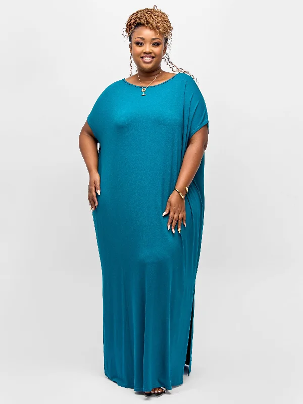 Vivo Essentials Dolman Maxi Dress - Teal Elegant Boho Maxi Dress