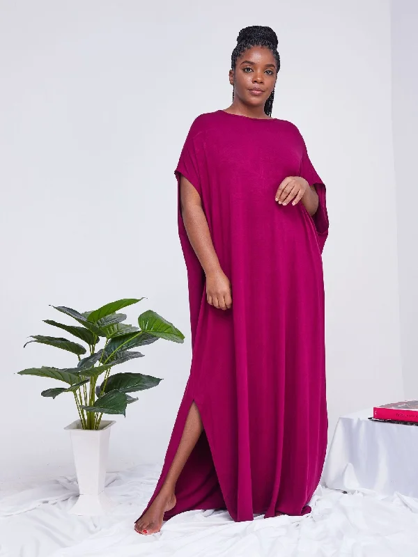 Vivo Essentials Drop Shoulder Maxi Dress - Burgundy Comfortable Fit-and-Flare Maxi Dress