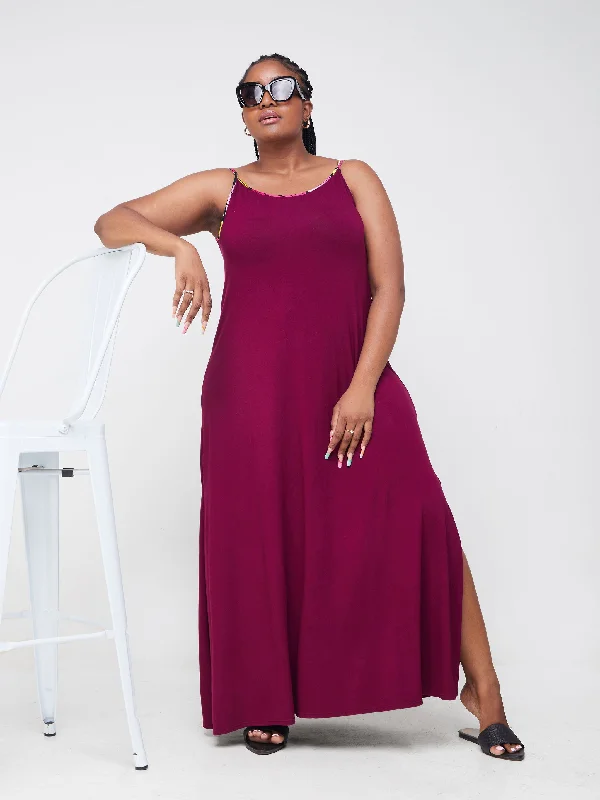 Vivo Essentials Strap Maxi Dress - Burgundy Cozy Wrap Maxi Dress