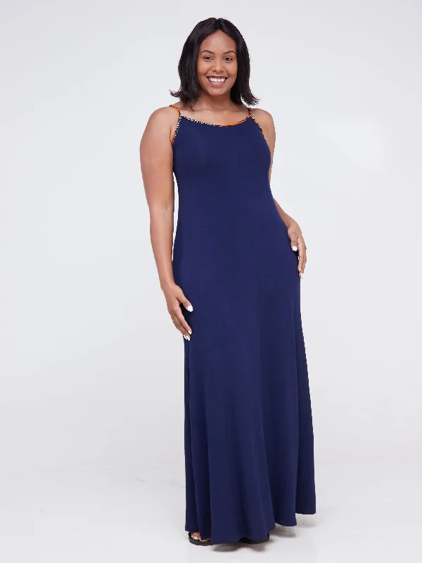 Vivo Essentials Strap Maxi Dress - Navy Blue Comfortable Maxi Dress with Slits