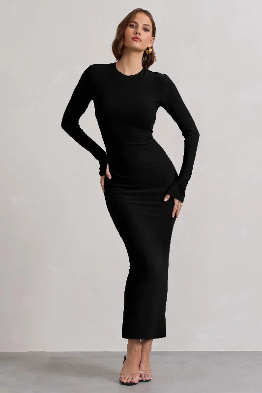 Wonder | Black Bodycon Long-Sleeve Maxi Dress Chic Sleeveless Maxi Dress