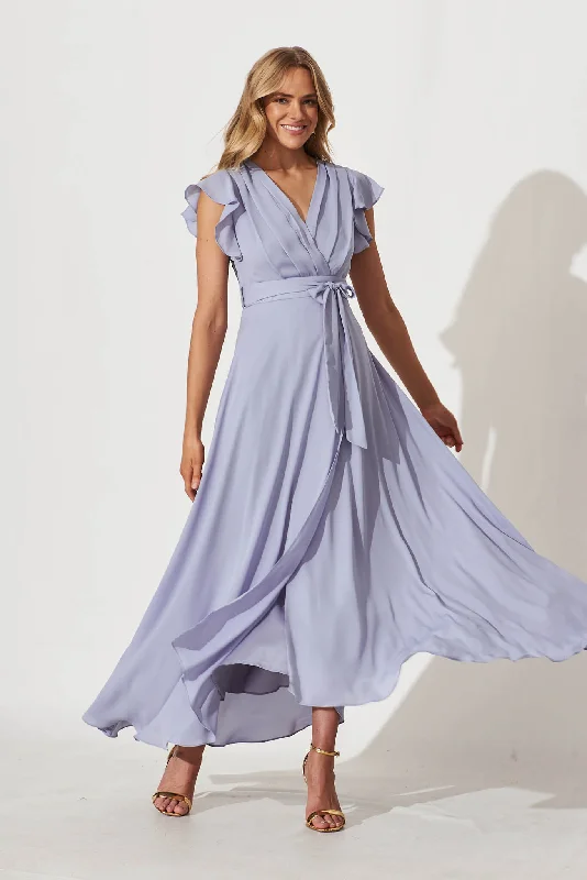 Wynter Maxi Dress in Dusty Blue Chiffon Cozy Ribbed Maxi Dress