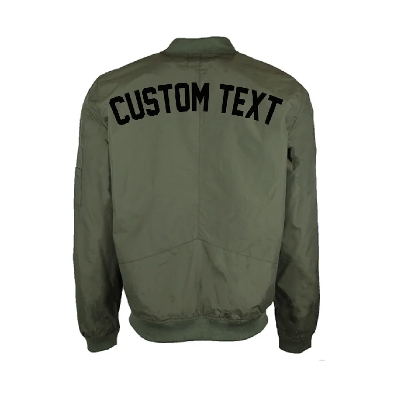 Custom Text Mens Olive Bomber Jacket Satin Fabric Silk Fabric Chiffon Fabric