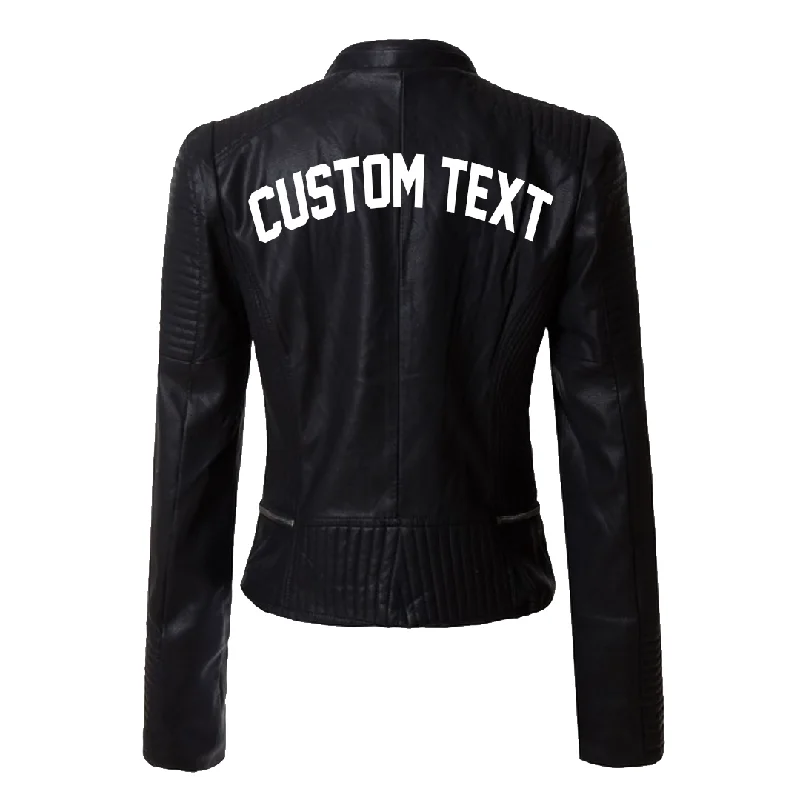 Custom Text Black Moto Faux Leather Jacket Corduroy Jacket Velvet Jacket Brocade Jacket