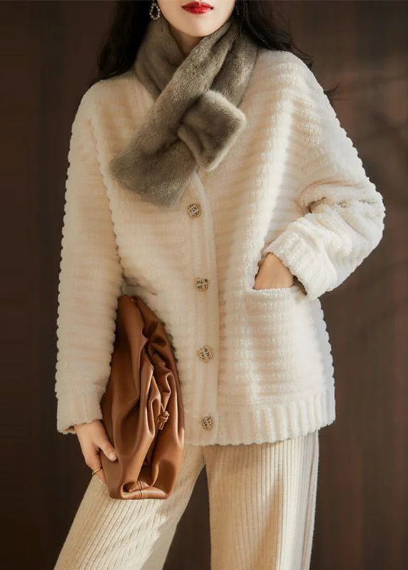 French Beige V Neck Pockets Patchwork Wool Jackets Winter Wool Jacket Cashmere Jacket Tweed Jacket