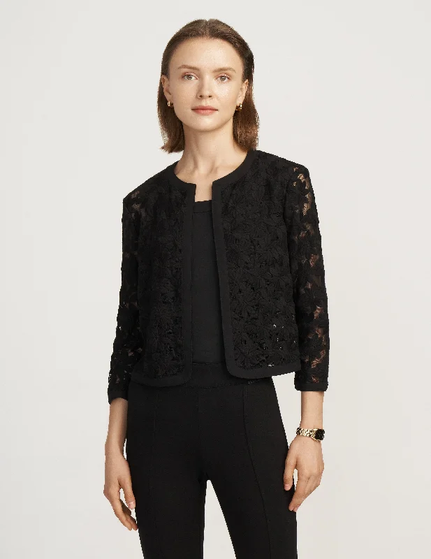 Lace Cardigan Jacket- Sale Boat Neck Shawl Collar Notched Collar