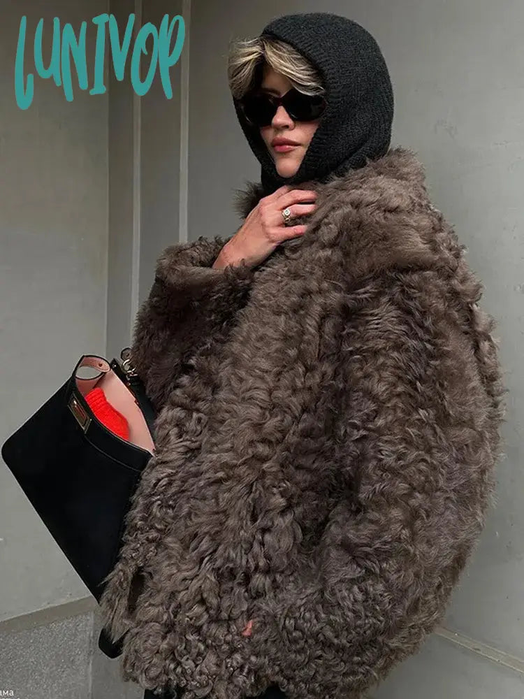 Lunivop Luxury Fluffy Furry Faux Fur Jacket For Women Long Sleeve Shaggy Overcoats  Winter High-quality Thick Warm Outerwear Corduroy Jacket Velvet Jacket Brocade Jacket