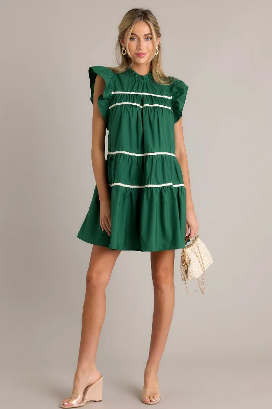 All Around The World 100% Cotton Green Mini Dress Fashionable Mini Dress with Pockets