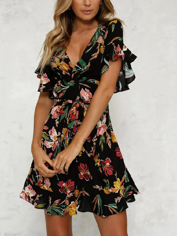 All Wrapped Up Floral Mini Dress Casual High-Waist Mini Dress