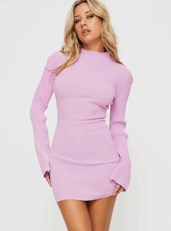 Bellimo Long Sleeve Mini Dress Pink Trendy Tie-Dye Mini Dress