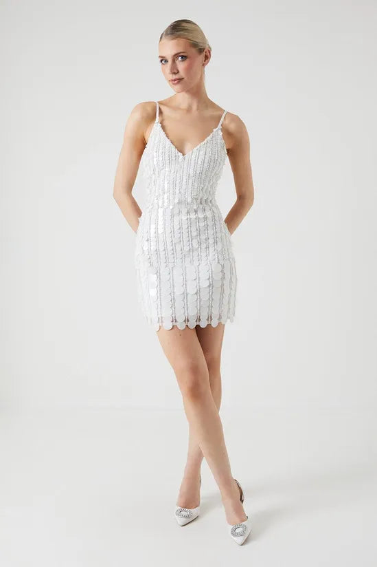 Circular Sequin Beaded Bridal Mini Dress Cozy Knit Mini Dress