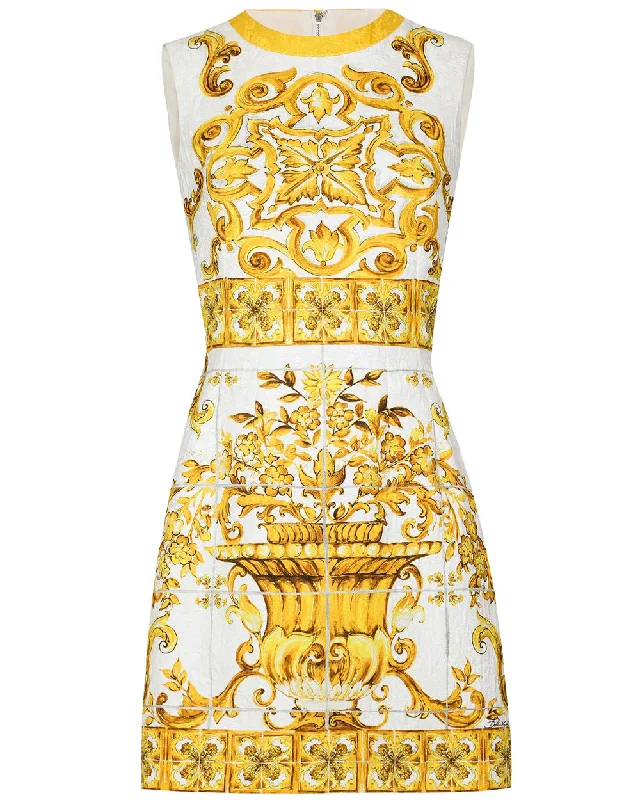 Maiolica Giallo Print Aline Mini Dress Comfortable Casual Mini Dress